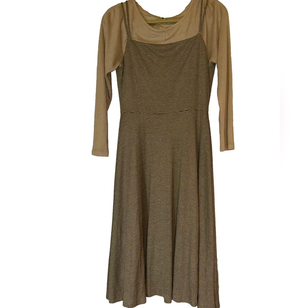 Vintage Fit And Flare Dress Striped Lined Long Modest Minimalist Elegant 8/10 M